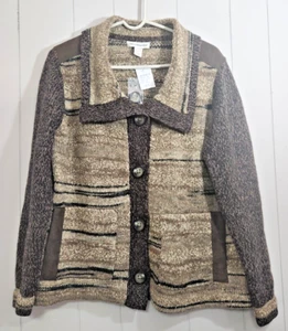 Women's NWT's Christopher & Banks Brown Striped Sweater Button Down SZ LG - Picture 1 of 6