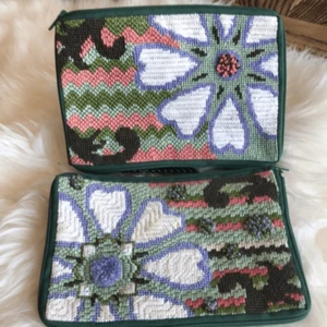 Stitch & Zip Needlepoint small zipper bag 2 Pc hand made - Picture 1 of 8