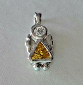 10x18mm Sterling Silver November Yellow Birthstone Angel wings Charm with Bale - Picture 1 of 4