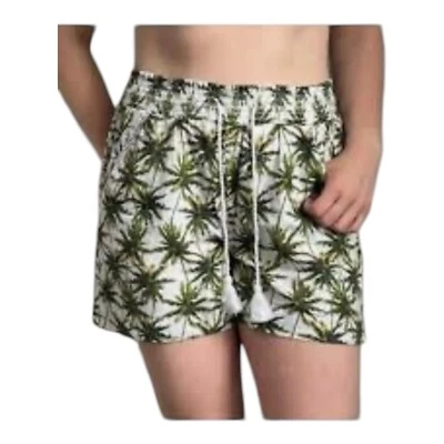 Pantalones Cortos BRIGGS Palmera Mezcla Lino Talla Mediana Cordón Estampado Verde/Blanco Foto 1 de 4