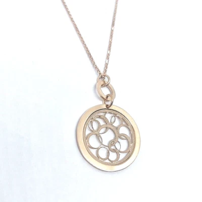 Collana donna argento 925 rosa rosé ciondolo tondo pendente cerchio catena rollò - Immagine 1 di 4