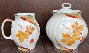 Dulevo Maple Leaves Creamer And Sugar Bowl Porcelain Russia