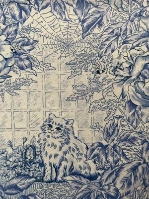 Fabric RARE Willow Mews by Judy Sabanek RJR Fashion Cat Blue Toile 24” L x 44” W - Image 1 of 4