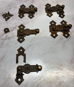 Antique Victorian Cast Iron & Brass Eastlake Shutter Latch Hardware Set - Picture 1 of 17