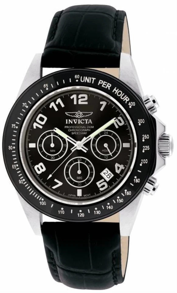 Invicta 10707 Nero Speedway Cronografo Tachimetro Pelle Cinturino Uomo Orologio - Immagine 1 di 4