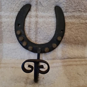 Vintage Metal Horse Shoe Hook With Brass Studs - Picture 1 of 13