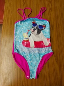 Girls Pink Dog Patterned Swimsuit by Debenhams, Age 12 - 13 Years - Picture 1 of 12