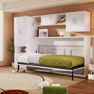 Twin Size Murphy Bed w/Shelves and 2 Storage Drawers,Built-in Wardrobe and Table - Picture 1 of 13
