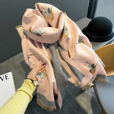 Moda Patrón de Pájaros Bufanda Larga Mujeres Imitar Cachemira Pashmina Chal 190x65cm Foto 1 de 4