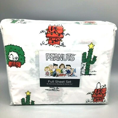 4pc Berkshire Peanuts FULL Sheet Set Snoopy Spike Cactus Christmas Tree Holiday - Image 1 of 4