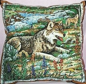 Almohada para decoración del hogar Wolf Wolves by Stream marrón azul 17" pulgadas cuadrada NUEVA - Imagen 1 de 1