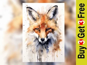 Majestic Fox Portrait - Watercolor Art Print, Rustic Wildlife Decor 5 "x 7" - Picture 1 of 5