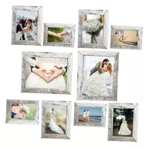 Picture Frame Set 10 pack, Farmhouse Photo Frames, Gallery Wall Rustic White - Picture 1 of 7