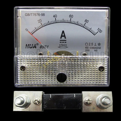 DC 100A Analog Panel AMP Current Meter Ammeter Gauge 85C1 0-100ADC White + Shunt - Image 1 of 4