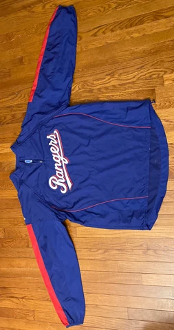 Texas Rangers Majestic Pullover Zip Size XL Warm Up Players Removable Sleeves Cover