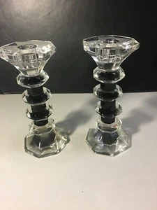 Vintage Art Deco style Pair of Octagonal Pillar CandleStick Holders - Picture 1 of 7