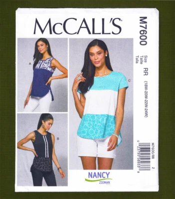 Women's T-Shirt or Tank Tops Sewing Pattern (Plus Sizes 18W-24W) McCalls 7600 - Image 1 of 4