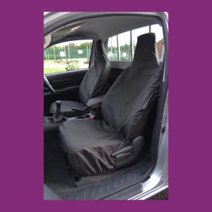Black Front (Integral Headrests) Waterproof Seat Covers for Toyota Hilux 2016+ - Picture 1 of 2