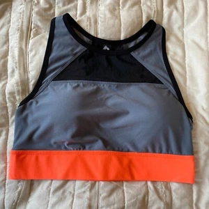 RBX Sports Bra Medium Grey Black Orange Colorblock Long Line High Neck Gym Yoga - Picture 1 of 12