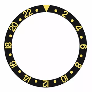 Lünetteneinsatz für Rolex GMT Master 1670, 1675, 16750 Schwarzgold/Gelbschrift - Bild 1 von 3