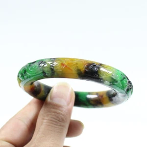 58mm Chinese Hand-carved Multi-Color Jadeite Jade Gems Bangle Bracelet j7712 - Picture 1 of 10