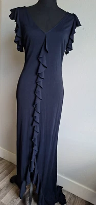 Vintage Badgley Mischka Bergdorf goodman Navy ruffles gown Dress 6 - Image 1 of 4