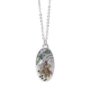 Turtle Abalone Pendant Necklace Sterling Silver - Picture 1 of 6