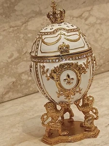 Imperial Egg Faberge Jewelry Box 4ct Swarovski Diamond 24k Gold Lion Hmd Fabergé - Picture 1 of 12