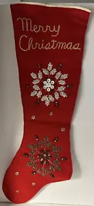 Vintage Red Felt Homemade Embellished Christmas Stocking Sequins Seedpearls READ - Picture 1 of 17