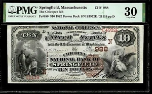 US 10 Dollars 1882 Springfield PMG 30 The Chicopee NB Fr# 480 Brown Seal - Picture 1 of 10