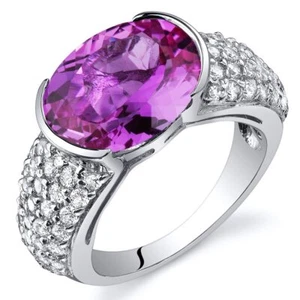 Peora 925 Sterling Silver oval Created Pink Sapphire Ring for Women - Picture 1 of 3