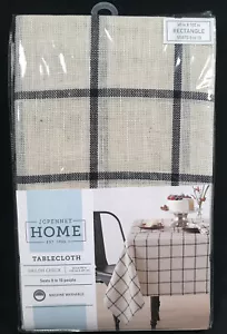 60x102 in SHILOH CHECK BLACK/ ivory white Polyester Linen JCPenney tablecloth - Picture 1 of 7