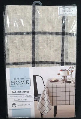 60x102 in SHILOH CHECK BLACK/ ivory white Polyester Linen JCPenney tablecloth - Image 1 of 4
