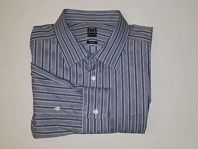 Ike Behar Gray Striped Cotton Dress Shirt Sz. US 18/34-35 - Slim Fit - Image 1 of 3