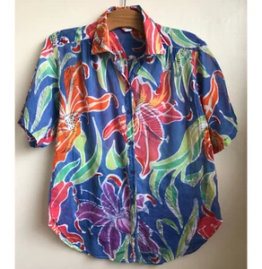 Phool Vintage helle Hemd Bluse Medium leichte Baumwolle Kurzarm Sommer - Bild 1 von 4