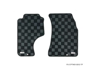 P2M Race Floor Mats Dark Grey Checkered Front for 1989-1994 Nissan 240SX S13 - Picture 1 of 5