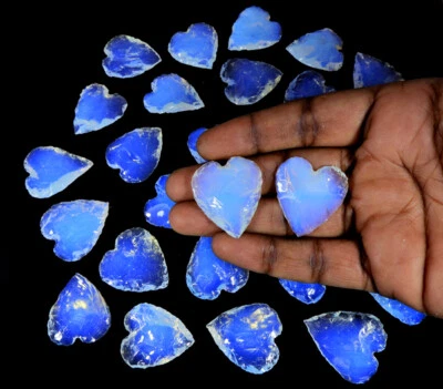 Opalite Heart Healing Stone Crescent Heart Shape Metaphysical Glass Carving hy2 - Image 1 of 4