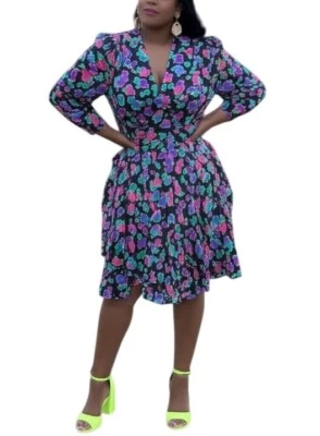 Saia vintage anos 80 retrô Gillian estampa floral caprichosa de seda com babado em camadas 6 - Imagem 1 de 4