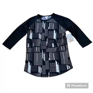 LulaRoe Womens Top XS Raglan 3/4 Sleeve Black White Baseball Tee Randy Casual - Picture 1 of 11