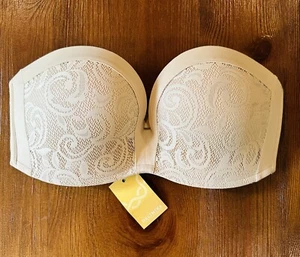 Delimira Lace Strapless Bra Underwire Soft Tan Push Up Sz#40C New - Picture 1 of 11