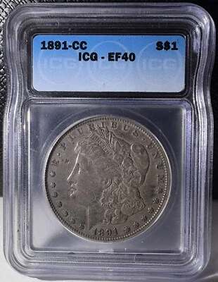 1891-CC Morgan Silver Dollar ICG XF 40 - Image 1 of 2