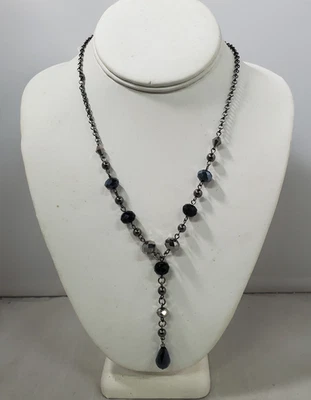 Collar Interamericano Facetado Negro y Gris Ahumado Cristal Piedra Lariat Nuevo con Etiquetas Foto 1 de 4