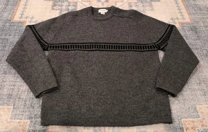 Vintage J.Crew Sweater Mens Gray Stripe Wool Crewneck Heavyweight Medium - Picture 1 of 2