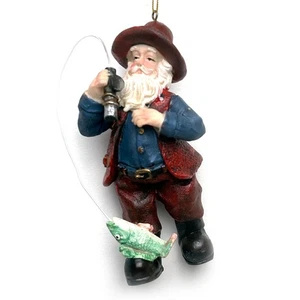 Weihnachtsmann Weihnachten Angeln Ornament Er fing einen Fisch 4 Zoll groß - Bild 1 von 2