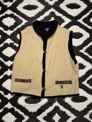 Vintage Kavu Mens Large Canvas Fleece Lined Vest Beige Aztec Tribal USA Made - Image 1 of 4