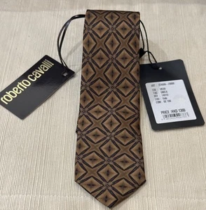 New Roberto Cavalli Firenze Men’s Tie 100% Silk Authentic Brown - Picture 1 of 11