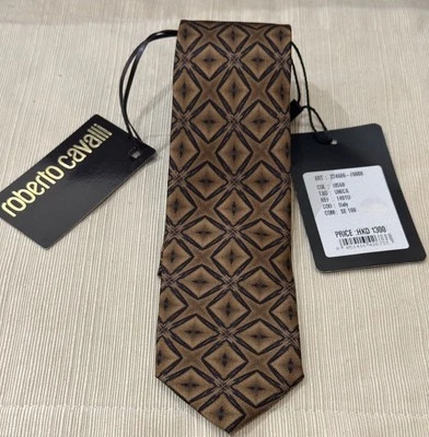 Nueva corbata Roberto Cavalli Firenze para hombre 100 % seda auténtica marrón Foto 1 de 4