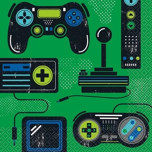 Gaming Party Paper Napkins Video Games Controller Birthday Party Serviettes x 16 - Picture 1 of 1