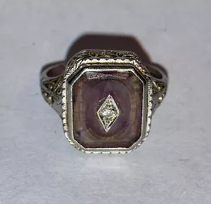 Bonito Anillo Antiguo Victoriano de Filigrana de Oro Blanco 18k Talla 6,25 - Imagen 1 de 12