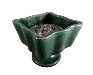 Hull USA Pottery Forest Green Pedestal Vase Planter F4 with Flower Frog Vtg MCM - Picture 1 of 16